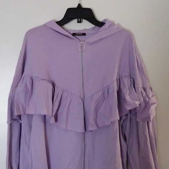 Zara lavender ruffle zip up long oversized hoodie size small - Picture 4 of 13